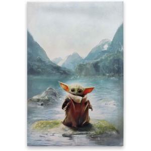 imageOpen Road Brands Disney Star Wars Grogu Mountain Scene Gallery Wrapped Canvas Wall Decor  Beautiful Baby Yoda Wall Art for Man Cave or Movie RoomBlueGreen