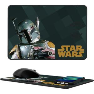 imageStar Wars The Mandalorian Din Djarin Color Block 15Watt Wireless Charger and Mouse PadBoba Fett