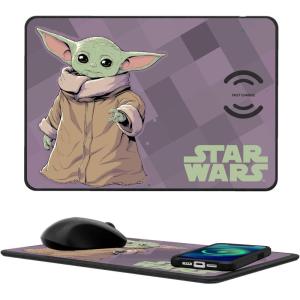 imageStar Wars The Mandalorian Din Djarin Color Block 15Watt Wireless Charger and Mouse PadGrogu