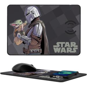 imageStar Wars The Mandalorian Din Djarin Color Block 15Watt Wireless Charger and Mouse PadGrogu and Din Djarin