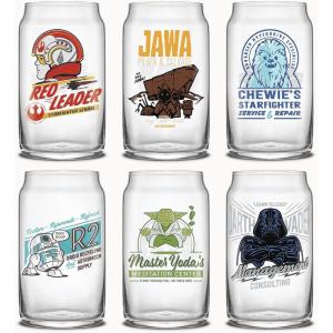 imageJoyJolt Star Wars Retro Vintage Collection 169oz Glass Tumblers  Featuring Darth Vader R2D2 Yoda Chewbacca Red Leader Jawa  Original Trilogy Drinkware Set of 6 with Glass StrawsStar Wars Glasses