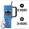 imageBioworld Star Wars Mandalorian Mythosaur Skull Bounty Hunter Logo 40 Oz Silver Stainless Steel TumblerDisney Stitch Face