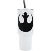 imageBioworld Star Wars Mandalorian Mythosaur Skull Bounty Hunter Logo 40 Oz Silver Stainless Steel TumblerRebel Alliance
