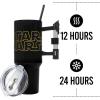 imageBioworld Star Wars Mandalorian Mythosaur Skull Bounty Hunter Logo 40 Oz Silver Stainless Steel TumblerStar Wars Logo