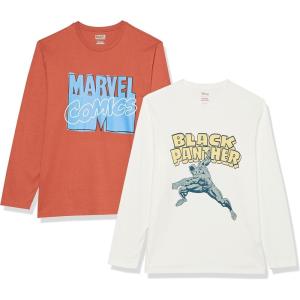 imageAmazon Essentials Disney  Marvel  Star Wars Mens LongSleeve TShirts Pack of 2Marvel Comic LogoMarvel Black Panther