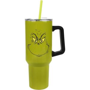 imageBioworld Star Wars Mandalorian Mythosaur Skull Bounty Hunter Logo 40 Oz Silver Stainless Steel TumblerGrinch Grinning Face