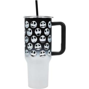 imageBioworld Star Wars Mandalorian Mythosaur Skull Bounty Hunter Logo 40 Oz Silver Stainless Steel TumblerJack Skellington
