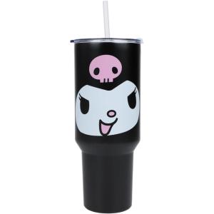 imageBioworld Star Wars Mandalorian Mythosaur Skull Bounty Hunter Logo 40 Oz Silver Stainless Steel TumblerKuromi Face