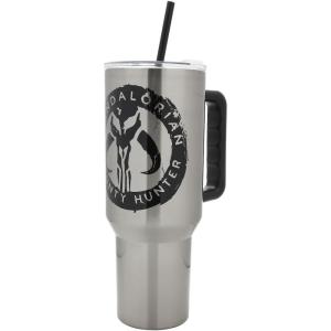 imageBioworld Star Wars Mandalorian Mythosaur Skull Bounty Hunter Logo 40 Oz Silver Stainless Steel TumblerMythosaur Skull