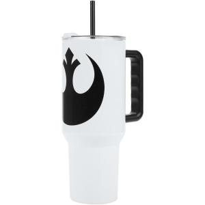 imageBioworld Star Wars Mandalorian Mythosaur Skull Bounty Hunter Logo 40 Oz Silver Stainless Steel TumblerRebel Alliance