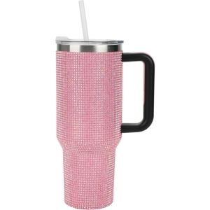 imageBioworld Star Wars Mandalorian Mythosaur Skull Bounty Hunter Logo 40 Oz Silver Stainless Steel TumblerRhinestone Pink