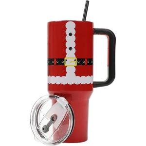 imageBioworld Star Wars Mandalorian Mythosaur Skull Bounty Hunter Logo 40 Oz Silver Stainless Steel TumblerSanta Suit Red