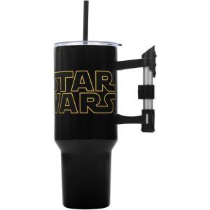 imageBioworld Star Wars Mandalorian Mythosaur Skull Bounty Hunter Logo 40 Oz Silver Stainless Steel TumblerStar Wars Logo