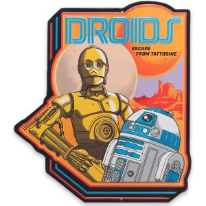 imageDisney Star Wars Droids Escape from Tattooine Embossed Metal Sign  Retro R2D2 and C3PO Wall Sign for HomeOrange