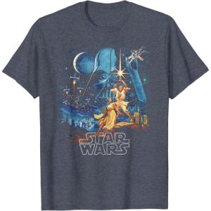 imageStar Wars A New Hope Faded Vintage Retro Poster Disney TShirtHeather Blue