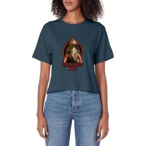 imageStar Wars The Phantom Menace Jar Jar Binks Exsqueeze Me Womens Crop TopDark Blue