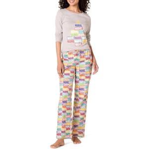 imageAmazon Essentials Disney  Marvel  Star Wars Womens Flannel Pajama Sleep SetsMarvel Holiday Bricks