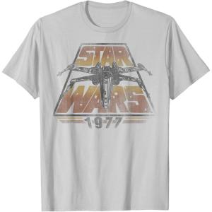 imageStar Wars XWing 1977 Vintage Retro C1 Disney TShirtSilver Grey
