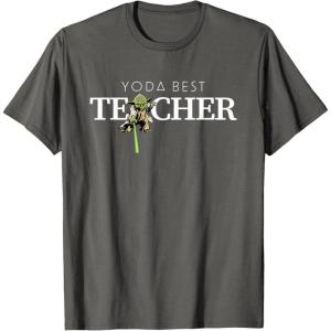 imageStar Wars Yoda Best Teacher Lightsaber Teachers Day Gift TShirtAsphalt Grey