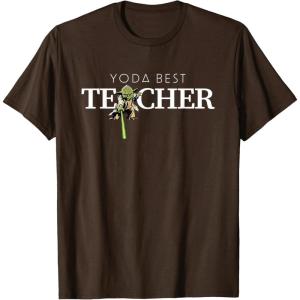imageStar Wars Yoda Best Teacher Lightsaber Teachers Day Gift TShirtBrown