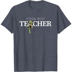 imageStar Wars Yoda Best Teacher Lightsaber Teachers Day Gift TShirtHeather Blue