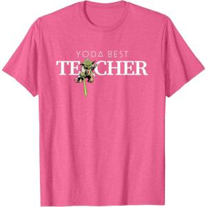 imageStar Wars Yoda Best Teacher Lightsaber Teachers Day Gift TShirtPink Heather