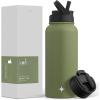 imageJoyJolt Stainless Steel 22 oz Star Wars Water Bottle with Straw Lid BPAFree Sports and Travel Vacuum Insulated Water Bottle Destination Collection Death Star Bottle Star Wars GiftsForest Green