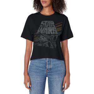 imageStar Wars Millennium Falcon 77 Retro Diagonal Stripe Disney Womens Crop TopBlack