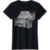 imageStar Wars Millennium Falcon 77 Retro Diagonal Stripe Disney TShirtBlack