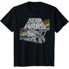imageStar Wars Millennium Falcon 77 Retro Diagonal Stripe Disney TShirtBlack