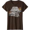imageStar Wars Millennium Falcon 77 Retro Diagonal Stripe Disney TShirtBrown