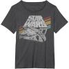 imageStar Wars Millennium Falcon 77 Retro Diagonal Stripe Disney TShirtDark Heather Grey
