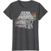 imageStar Wars Millennium Falcon 77 Retro Diagonal Stripe Disney TShirtDark Heather Grey