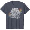 imageStar Wars Millennium Falcon 77 Retro Diagonal Stripe Disney TShirtHeather Blue