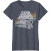 imageStar Wars Millennium Falcon 77 Retro Diagonal Stripe Disney TShirtHeather Blue