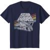 imageStar Wars Millennium Falcon 77 Retro Diagonal Stripe Disney TShirtNavy Blue