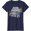 imageStar Wars Millennium Falcon 77 Retro Diagonal Stripe Disney TShirtNavy Blue
