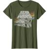 imageStar Wars Millennium Falcon 77 Retro Diagonal Stripe Disney TShirtOlive Green