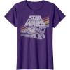 imageStar Wars Millennium Falcon 77 Retro Diagonal Stripe Disney TShirtPurple