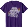 imageStar Wars Millennium Falcon 77 Retro Diagonal Stripe Disney TShirtPurple