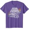 imageStar Wars Millennium Falcon 77 Retro Diagonal Stripe Disney TShirtPurple Heather