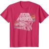 imageStar Wars Millennium Falcon 77 Retro Diagonal Stripe Disney TShirtRed Heather