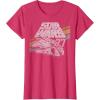 imageStar Wars Millennium Falcon 77 Retro Diagonal Stripe Disney TShirtRed Heather
