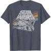 imageStar Wars Millennium Falcon 77 Retro Diagonal Stripe Disney TShirtHeather Blue