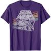 imageStar Wars Millennium Falcon 77 Retro Diagonal Stripe Disney TShirtPurple