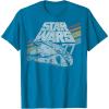 imageStar Wars Millennium Falcon 77 Retro Diagonal Stripe Disney TShirtSapphire Blue