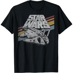 imageStar Wars Millennium Falcon 77 Retro Diagonal Stripe Disney TShirtBlack
