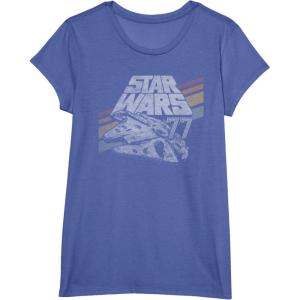 imageStar Wars Millennium Falcon 77 Retro Diagonal Stripe Disney TShirtBright Blue Heather