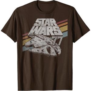 imageStar Wars Millennium Falcon 77 Retro Diagonal Stripe Disney TShirtBrown