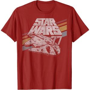 imageStar Wars Millennium Falcon 77 Retro Diagonal Stripe Disney TShirtCranberry Red